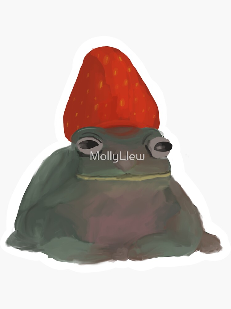 Kawaii frog with a strawberry on it's head