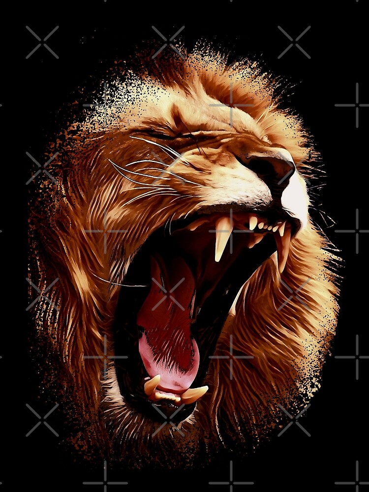Roar Angry Male Lion Black Full Print Messenger Bag (l)