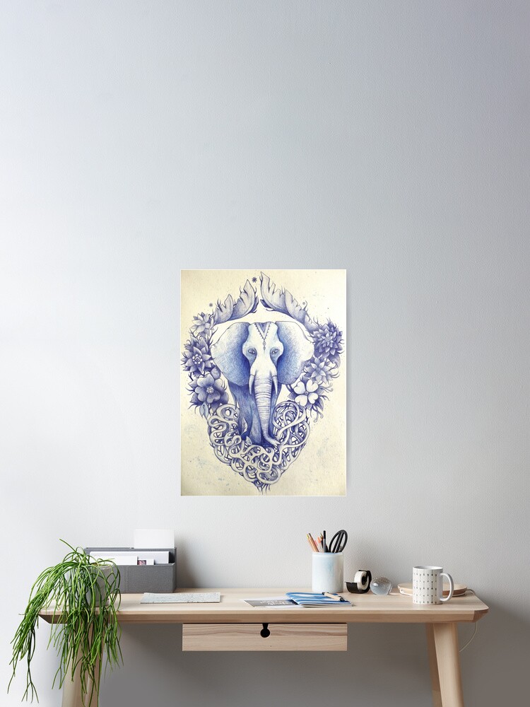 Thumbnail 1 of 3, Poster, indian wondering blue elephant designed and sold by melaniedann.