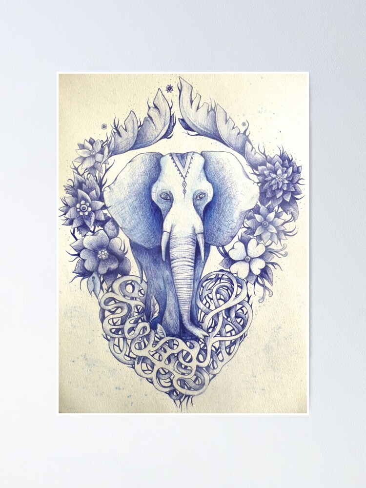 Thumbnail 2 of 3, Poster, indian wondering blue elephant designed and sold by melaniedann.