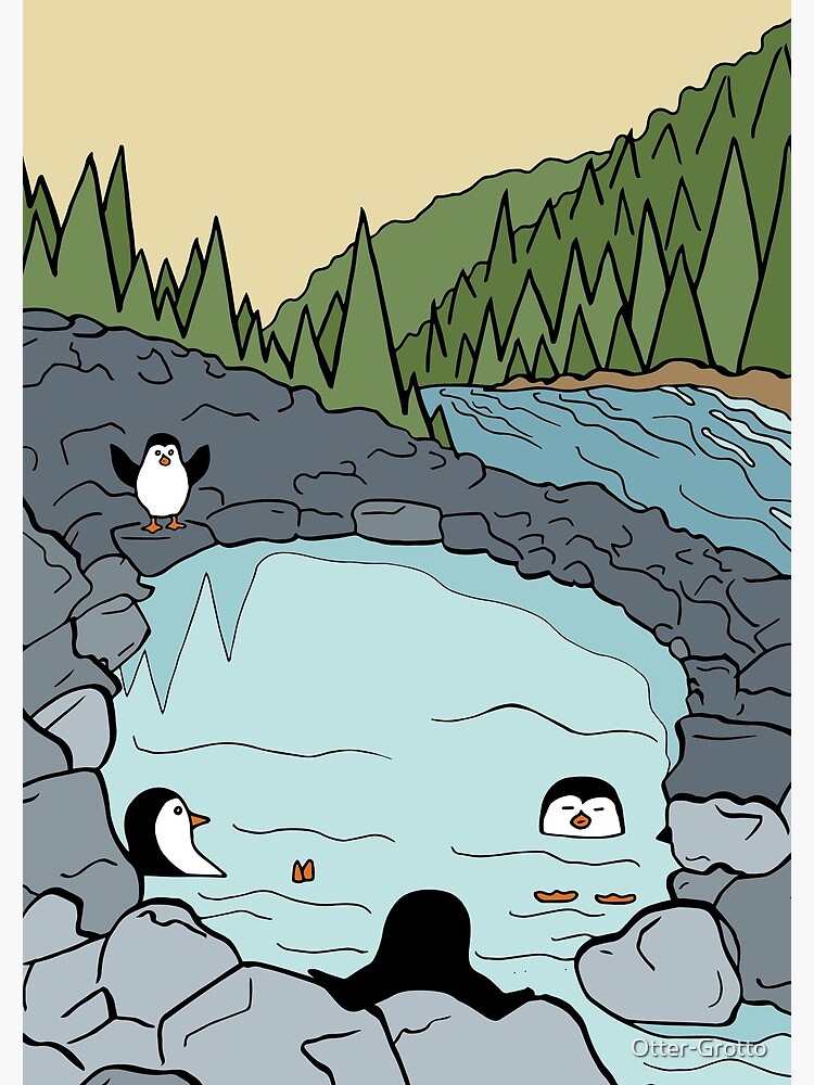 Penguin Family Experiences Hot Springs for the First Time by Otter-Grotto