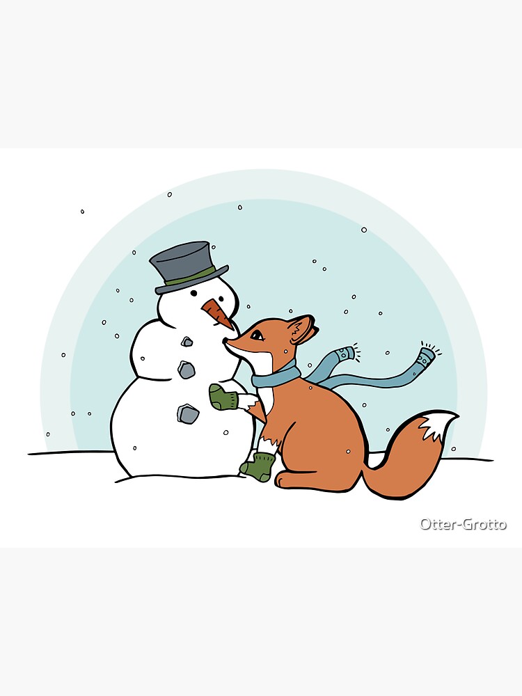Fox and Snowman in a Winter Scene by Otter-Grotto