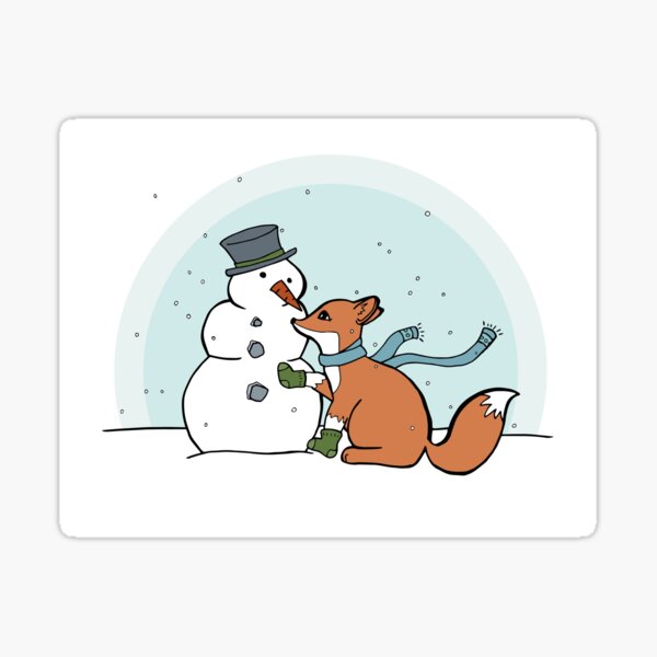 Fox and Snowman in a Winter Scene Sticker
