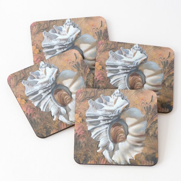 Item preview, Murex seashell oil painting on handmade marbled paper designed and sold by LeighMurphy-Art.