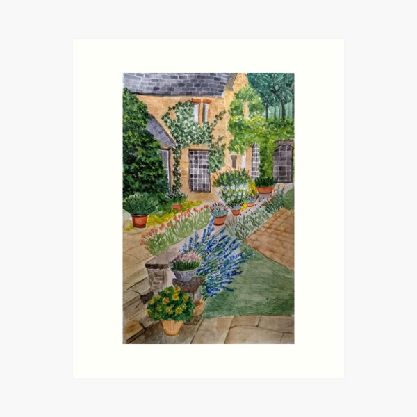 Designart - Sunset Stone Country Cottage - Floral Painting Print