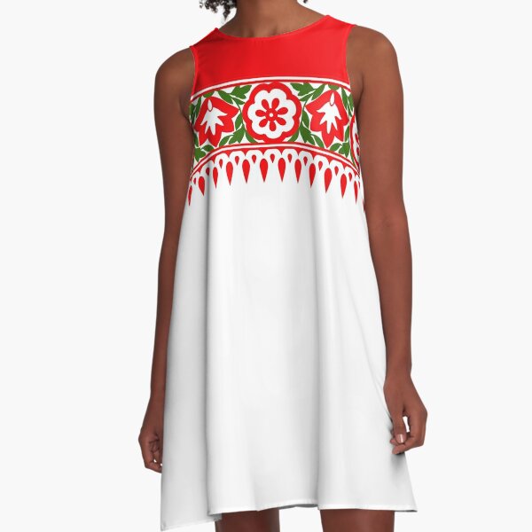 Red and green Indian ornaments  A-Line Dress
