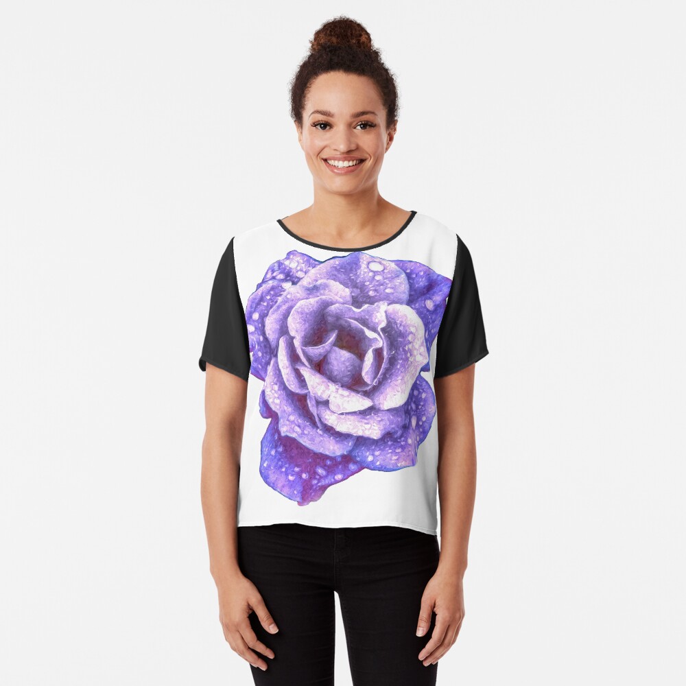 Midnight Purple Rose with Raindrops Chiffon Top