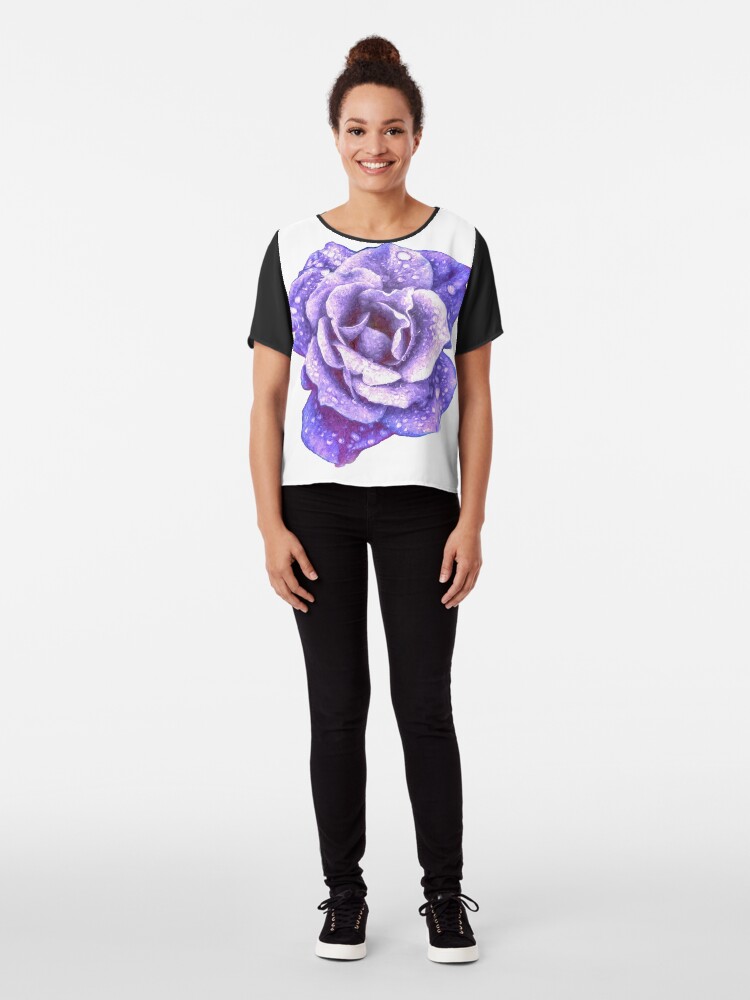 Thumbnail 3 of 6, Chiffon Top, Midnight Purple Rose with Raindrops designed and sold by John Corney.