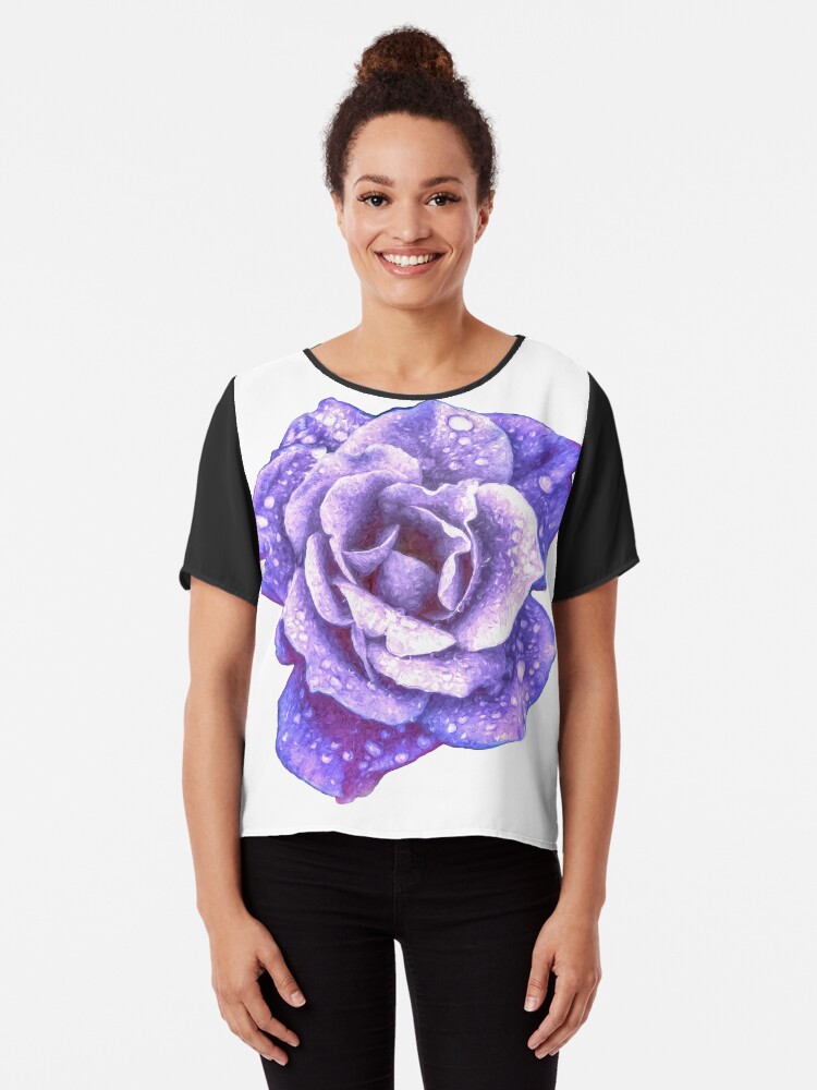 Thumbnail 1 of 6, Chiffon Top, Midnight Purple Rose with Raindrops designed and sold by John Corney.