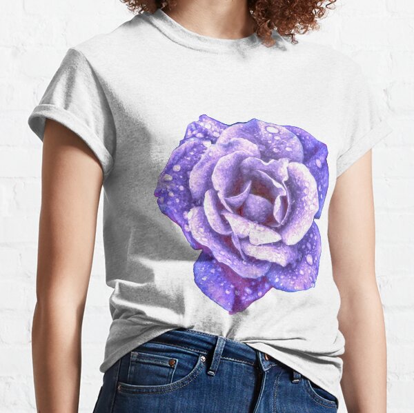 Midnight Purple Rose with Raindrops Classic T-Shirt