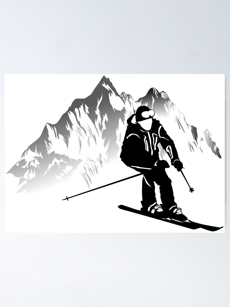 Poster for Sale avec l uvre Image en noir et blanc d un skieur