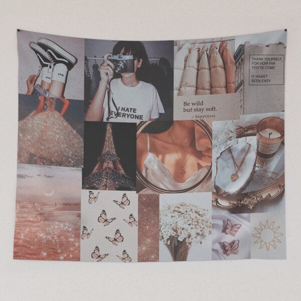 Item preview, beige and pink aesthetic college tapestry designed and sold by kaleighmac.