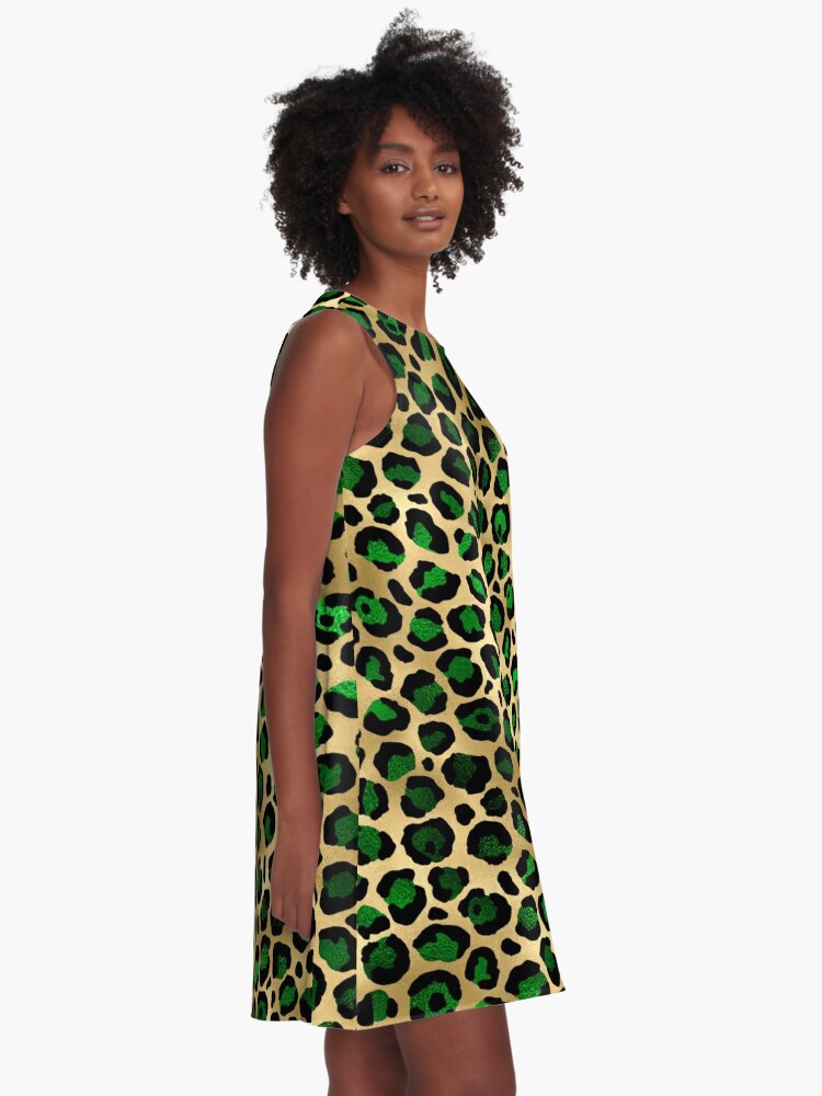 Emerald green store leopard print dress