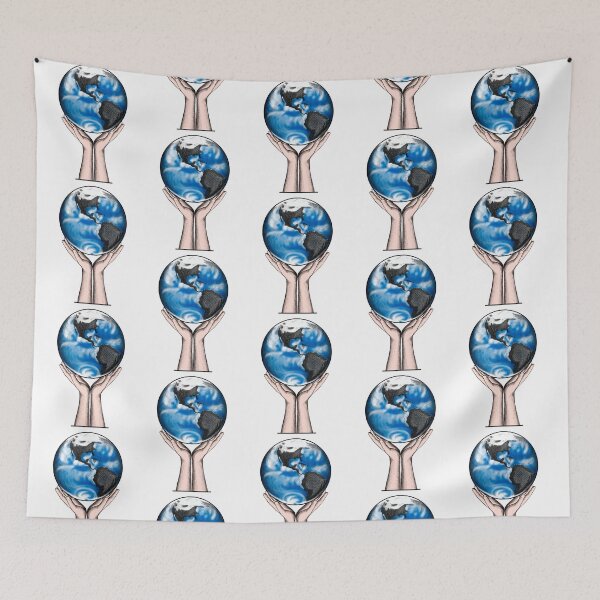 Item preview, the blue planet earth is drawn with lines in human hands designed and sold by nataliavavilina.