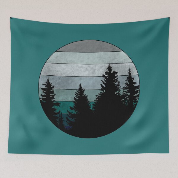 Item preview, Teal Retro Forest Sunset designed and sold by GyngerGarza.