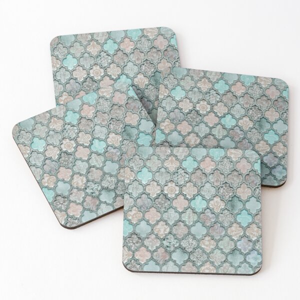 Item preview, Shabby Chic Moroccan Tiles Faded Bohemian Luxury From The Sultans Palace Pastel Teal designed and sold by artsandsoul.
