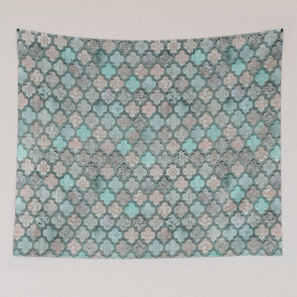 Item preview, Shabby Chic Moroccan Tiles Faded Bohemian Luxury From The Sultans Palace Pastel Teal designed and sold by artsandsoul.