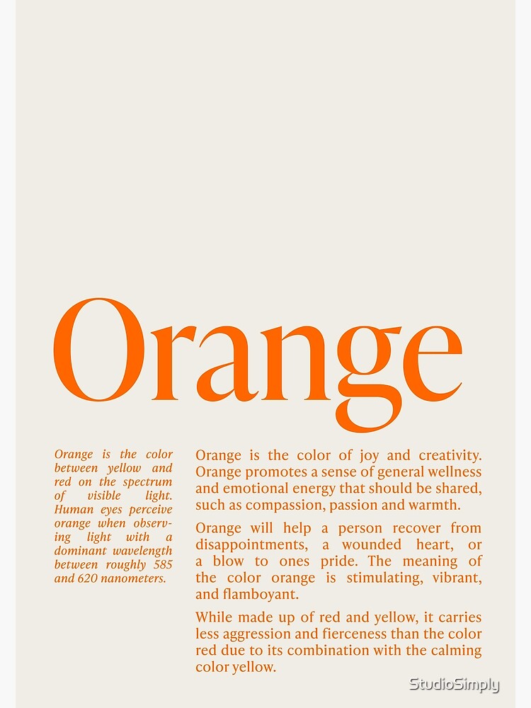 "Orange Color Typography Definition" Poster for Sale by StudioSimply