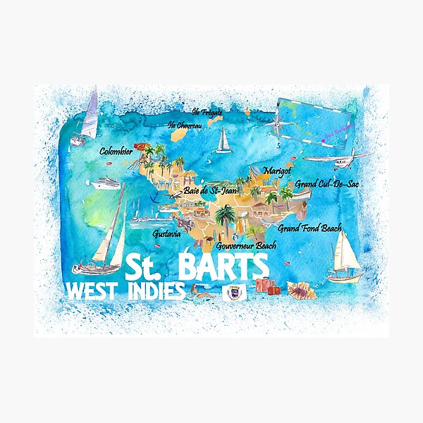 Item preview, St Barts Antilles Illustrated Caribbean Map with Highlights of West Indies Island Dream designed and sold by artshop77.