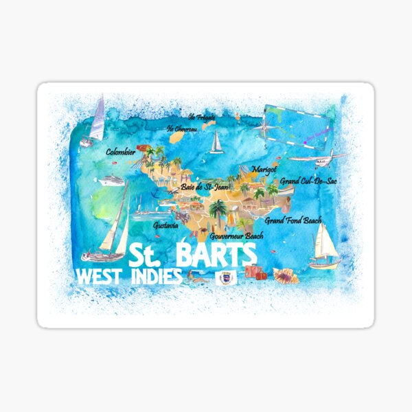 Item preview, St Barts Antilles Illustrated Caribbean Map with Highlights of West Indies Island Dream designed and sold by artshop77.