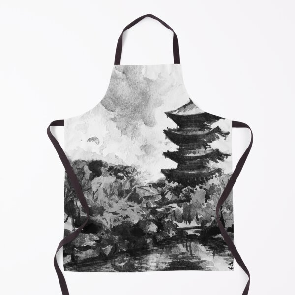 Item preview, Kyoto Temple Japan Black and White Watercolor Painting designed and sold by TheJoeyStudio.