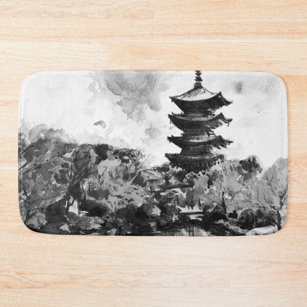 Item preview, Kyoto Temple Japan Black and White Watercolor Painting designed and sold by TheJoeyStudio.