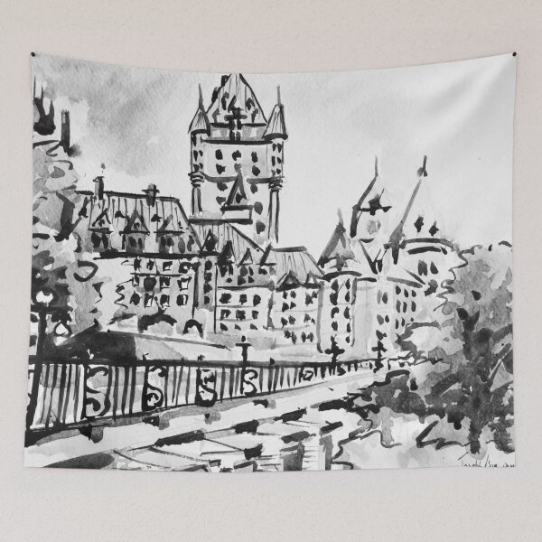 Item preview, Château Frontenac Quebec City Canada Black and White Watercolor Painting designed and sold by TheJoeyStudio.