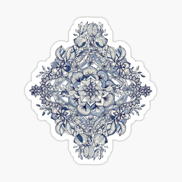 Item preview, Floral Diamond Doodle in Dark Blue and Cream designed and sold by micklyn.