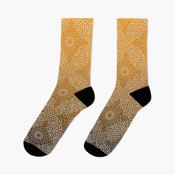 Item preview, Detailed, lace like mandala pattern in white with gradient black and orange background designed and sold by CiniArt.