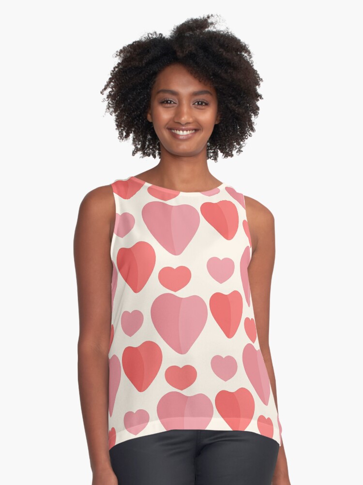 Thumbnail 1 of 6, Sleeveless Top, Cute  hand-drawn doodle pink hearts pattern designed and sold by Victoria Riabov.