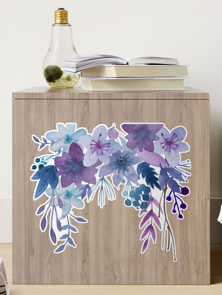 Blue and Purple Watercolor Floral Stems Sticker, 3.5x2.5in - Moss & Embers  Home Decorum