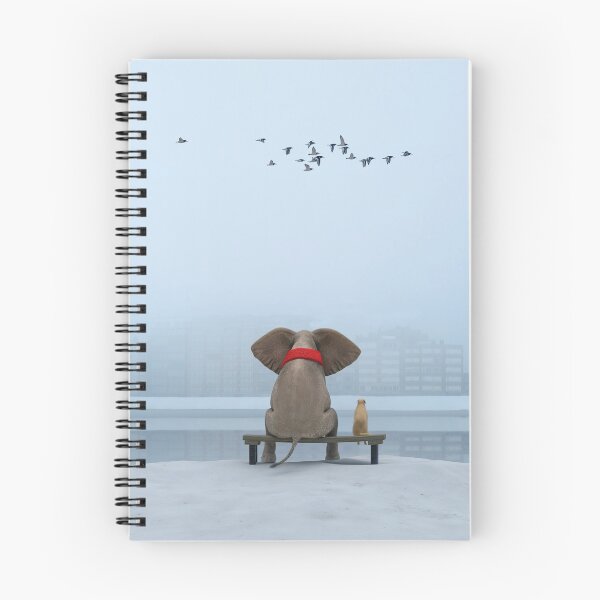 Item preview, elephant and dog sit on the river bank in winter designed and sold by Mike Kiev art.