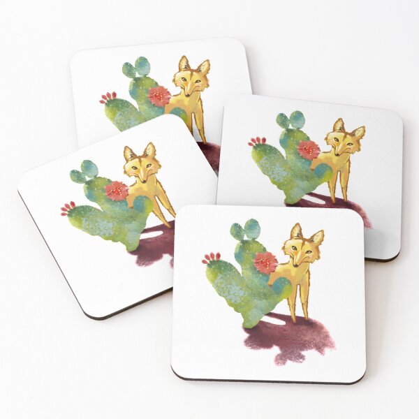 Item preview, Coyote with Red Flowers and Cactus  designed and sold by Mary Jane Lange.