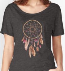 Camiseta ancha para mujer Acuarela Dreamcatcher Rosa Caqui