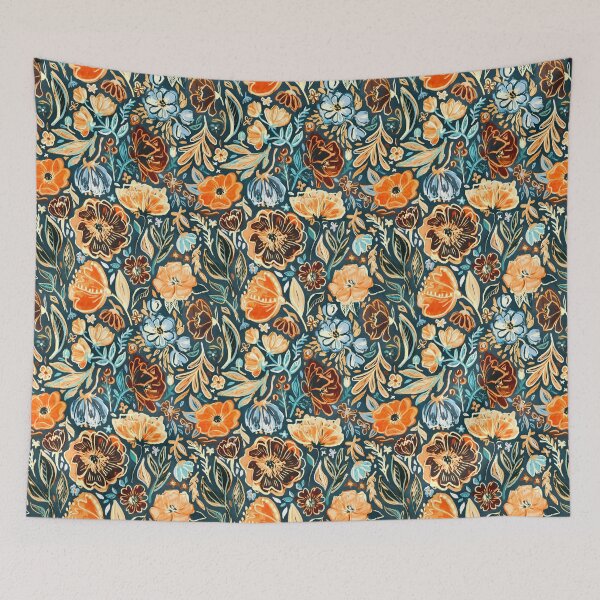 Item preview, Messy Vivid Floral in Orange and Blue designed and sold by micklyn.