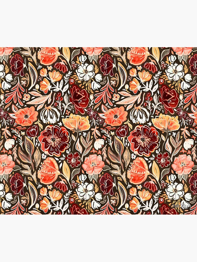 Smudgy Floral in Autumn Coral and Dark Brown by micklyn