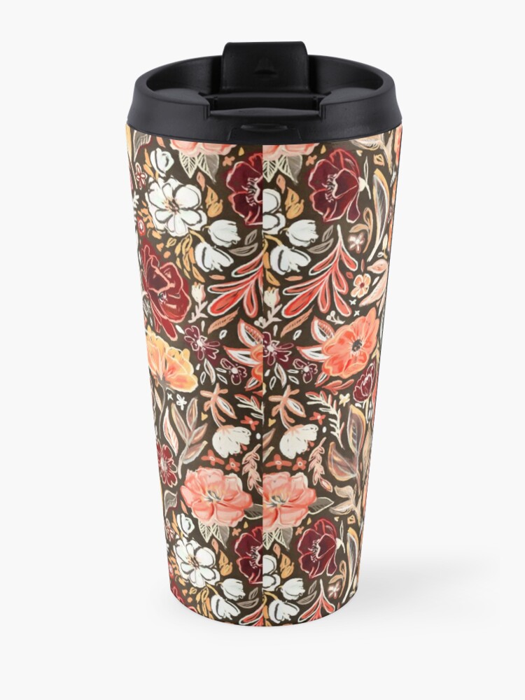 Alternate view of Smudgy Floral in Autumn Coral and Dark Brown Travel Mug