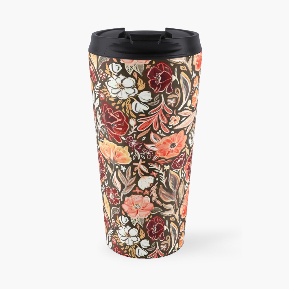 Smudgy Floral in Autumn Coral and Dark Brown Travel Mug