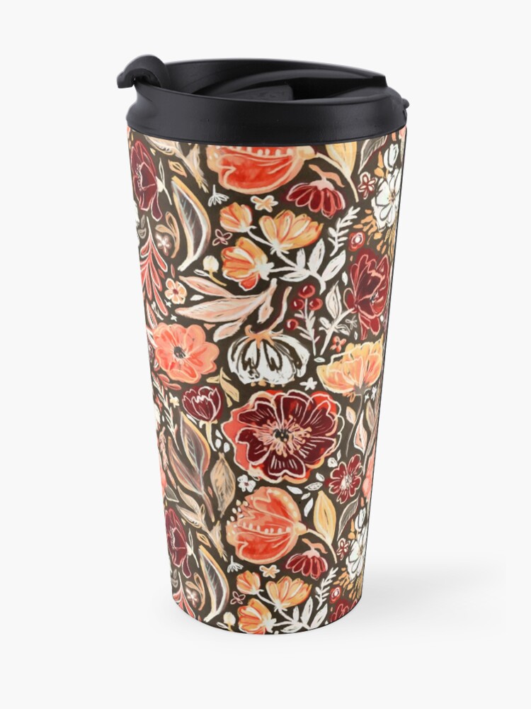 Alternate view of Smudgy Floral in Autumn Coral and Dark Brown Travel Mug