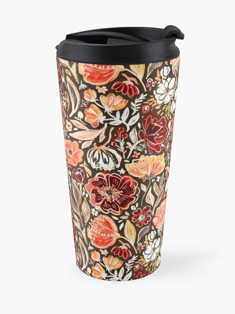 Alternate view of Smudgy Floral in Autumn Coral and Dark Brown Travel Mug