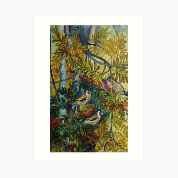 Goldfinches in the sorb-tree "sorbus aucuparia " Art Print