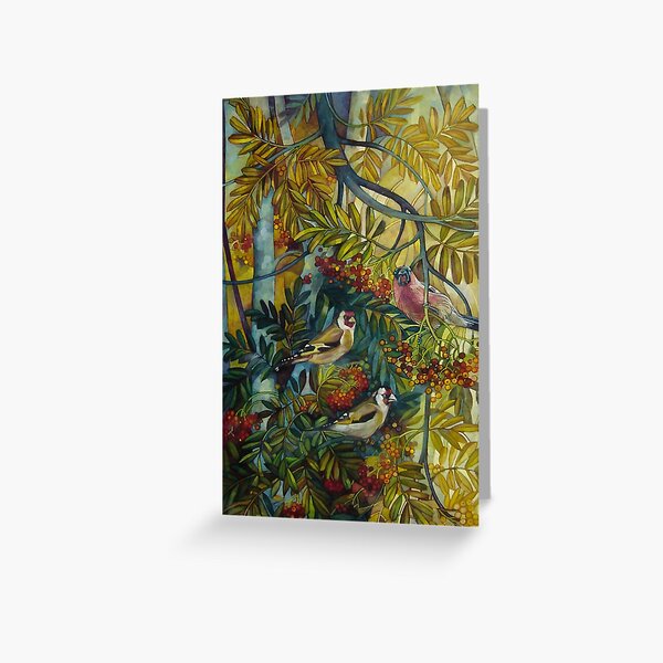 Goldfinches in the sorb-tree "sorbus aucuparia " Greeting Card