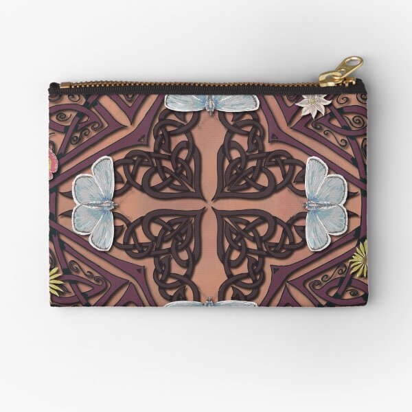Blue Butterflies Celtic Medieval Knotwork Zipper Pouch