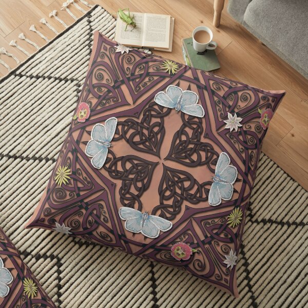 Blue Butterflies Celtic Medieval Knotwork Floor Pillow