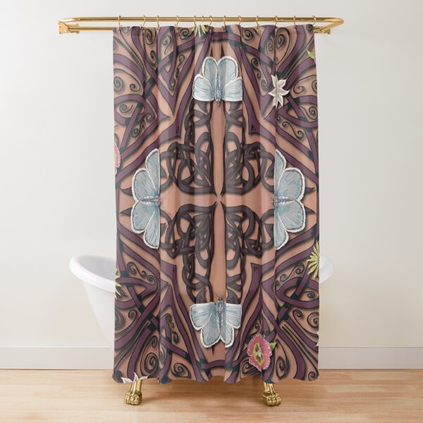 Blue Butterflies Celtic Medieval Knotwork Shower Curtain