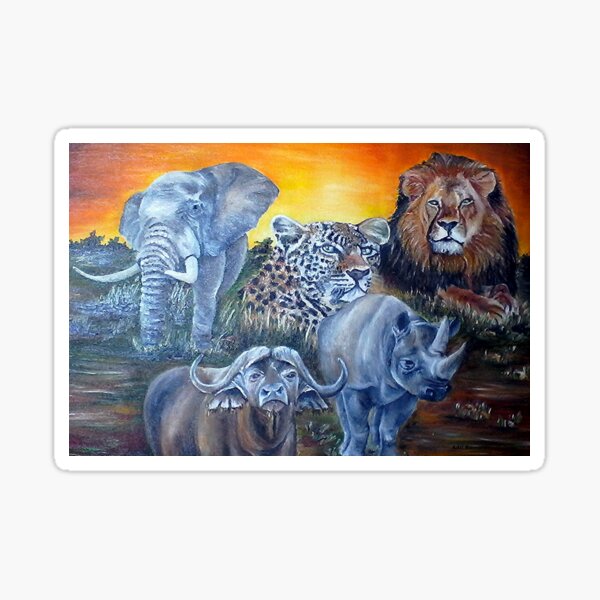 Aperçu de l'œuvre LES 5 GRANDS D'AFRIQUE DU SUD, IMPRESSION FINE ART, ANIMAUX, VIE SAUVAGE, INSPIRÉE PAR LA NATURE créée et vendue par Adri Barnard.