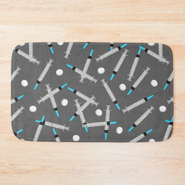 Item preview, A lot of medical syringes and white round tablets on a gray background designed and sold by IrinaSenkova.