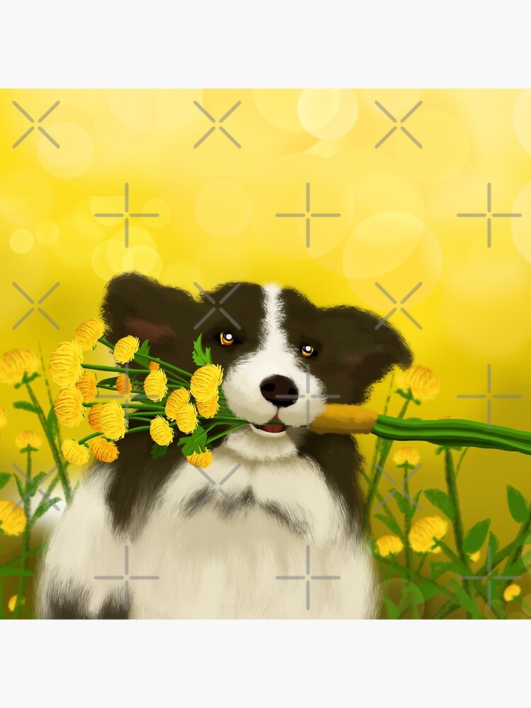 "under the chrysanthemum with dog and flowers" Poster for Sale by