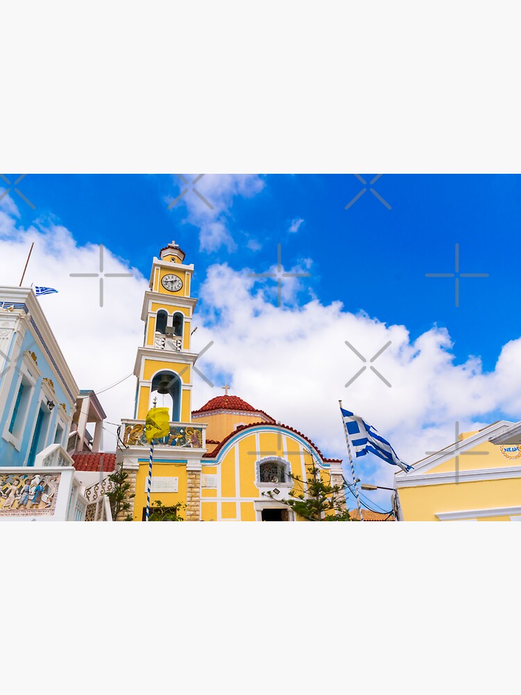 "Colorful Greek church with Greek flag" Sticker by Anyarnia Redbubble