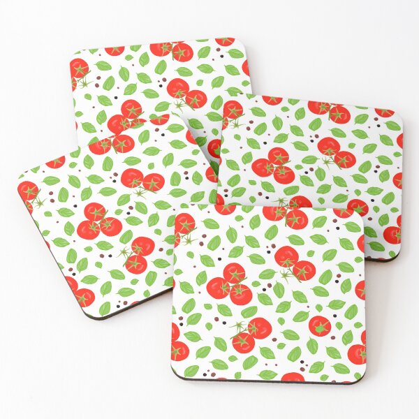 Item preview, Print of many small red tomatoes and green basil leaves with spices designed and sold by IrinaSenkova.